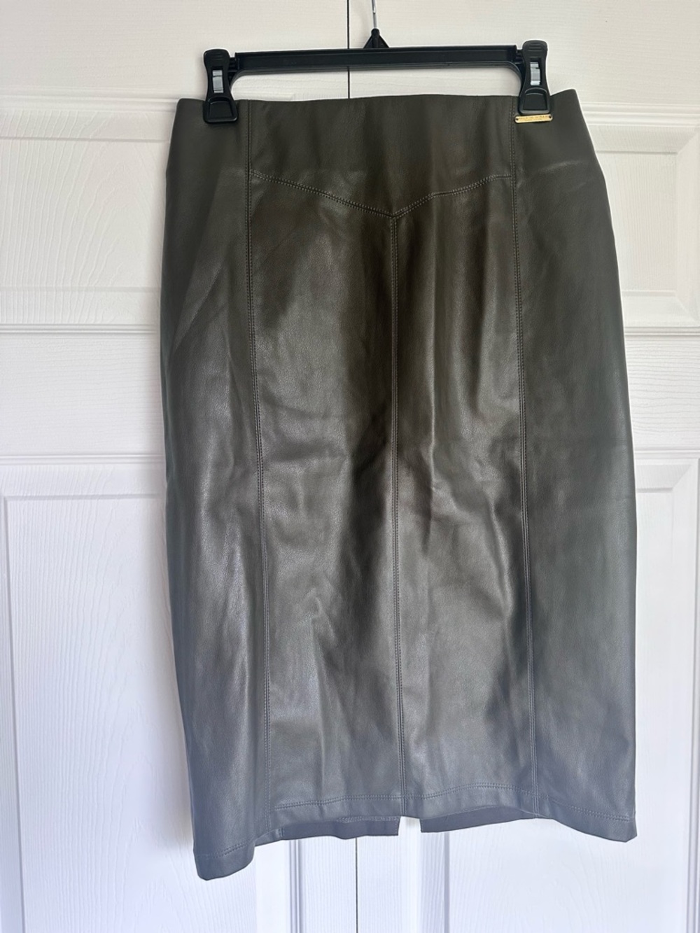 Women's Olive Green Faux Leather Pencil Skirt